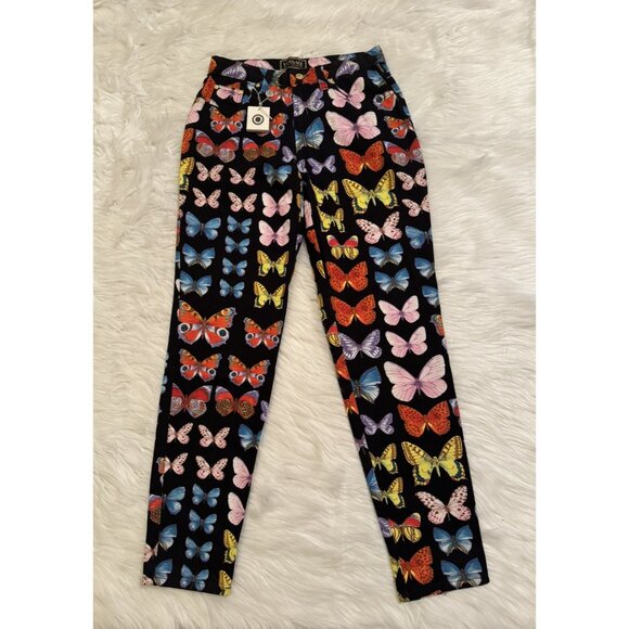 Versace Jeans Couture New Butterfly Print Denim Jeans Multicolor 1995 Vtg 33